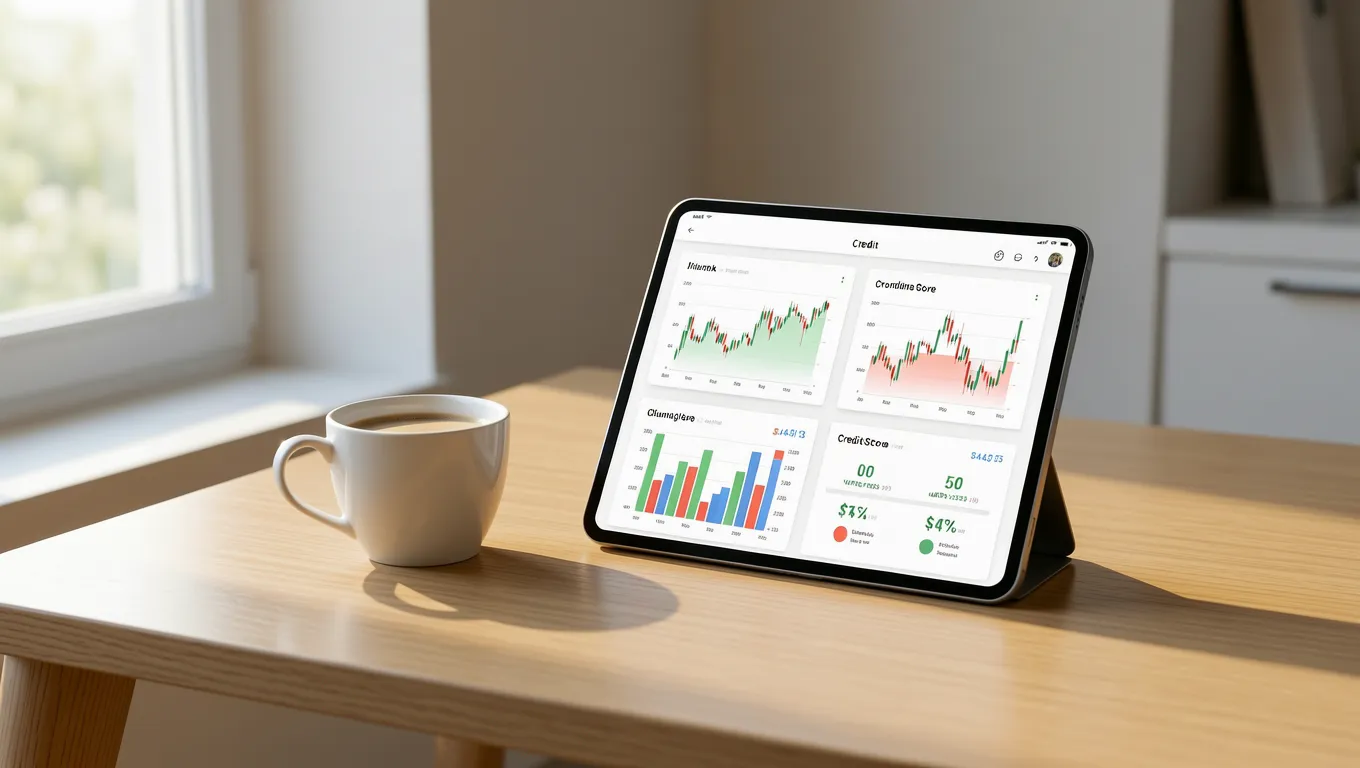 Financial dashboard on a tablet screen showing best personal loans online data