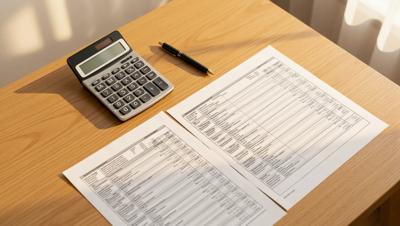 Financial documents and a calculator on a tidy workspace