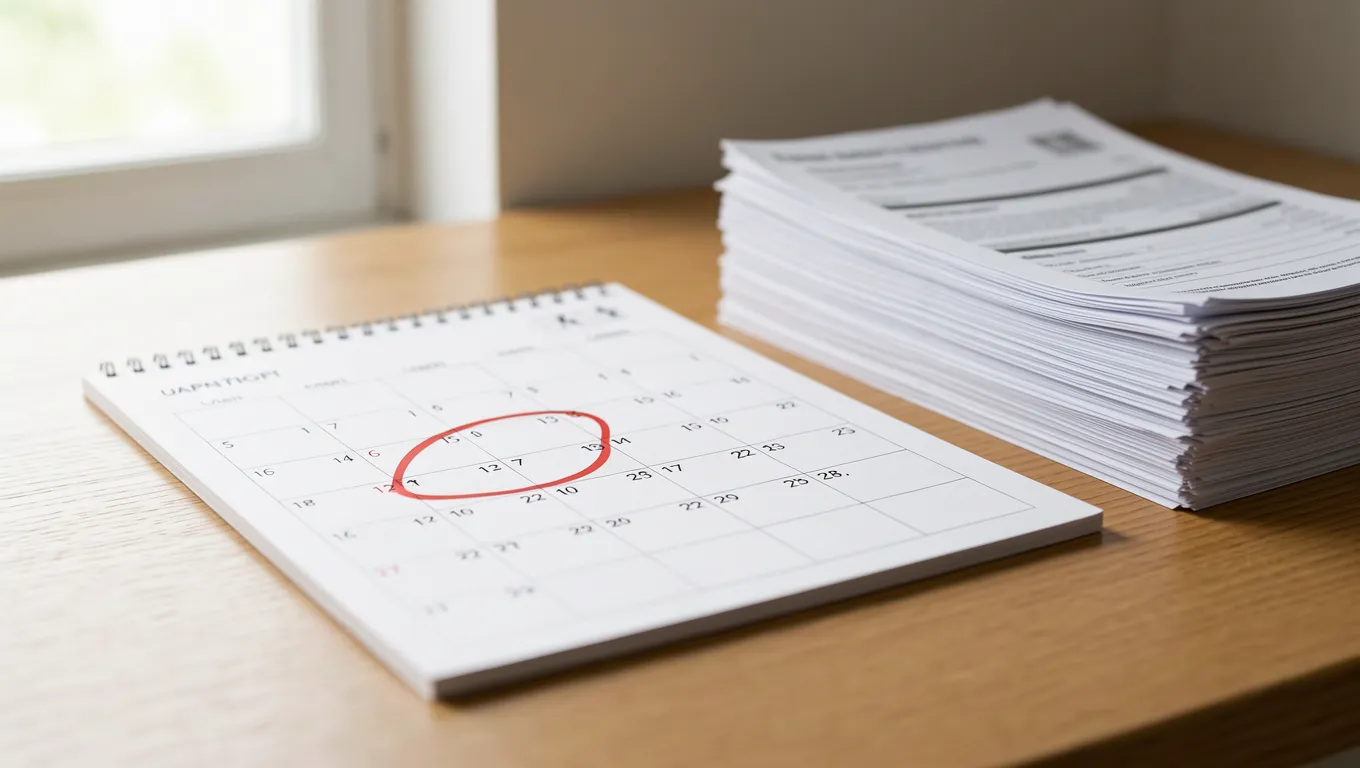 Calendar and utility bills illustrating an upcoming loan repayment deadline