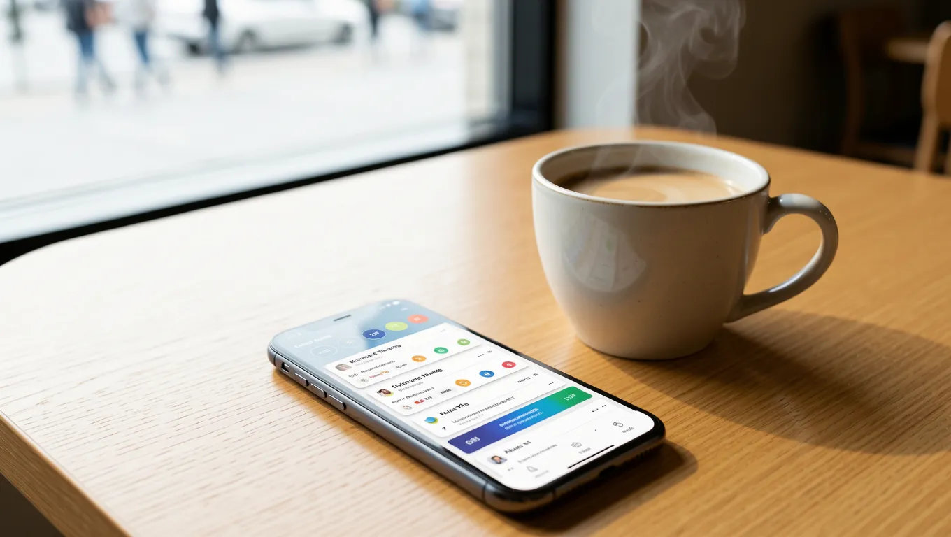 Smartphone showing micro-tasking app earnings on a wooden table