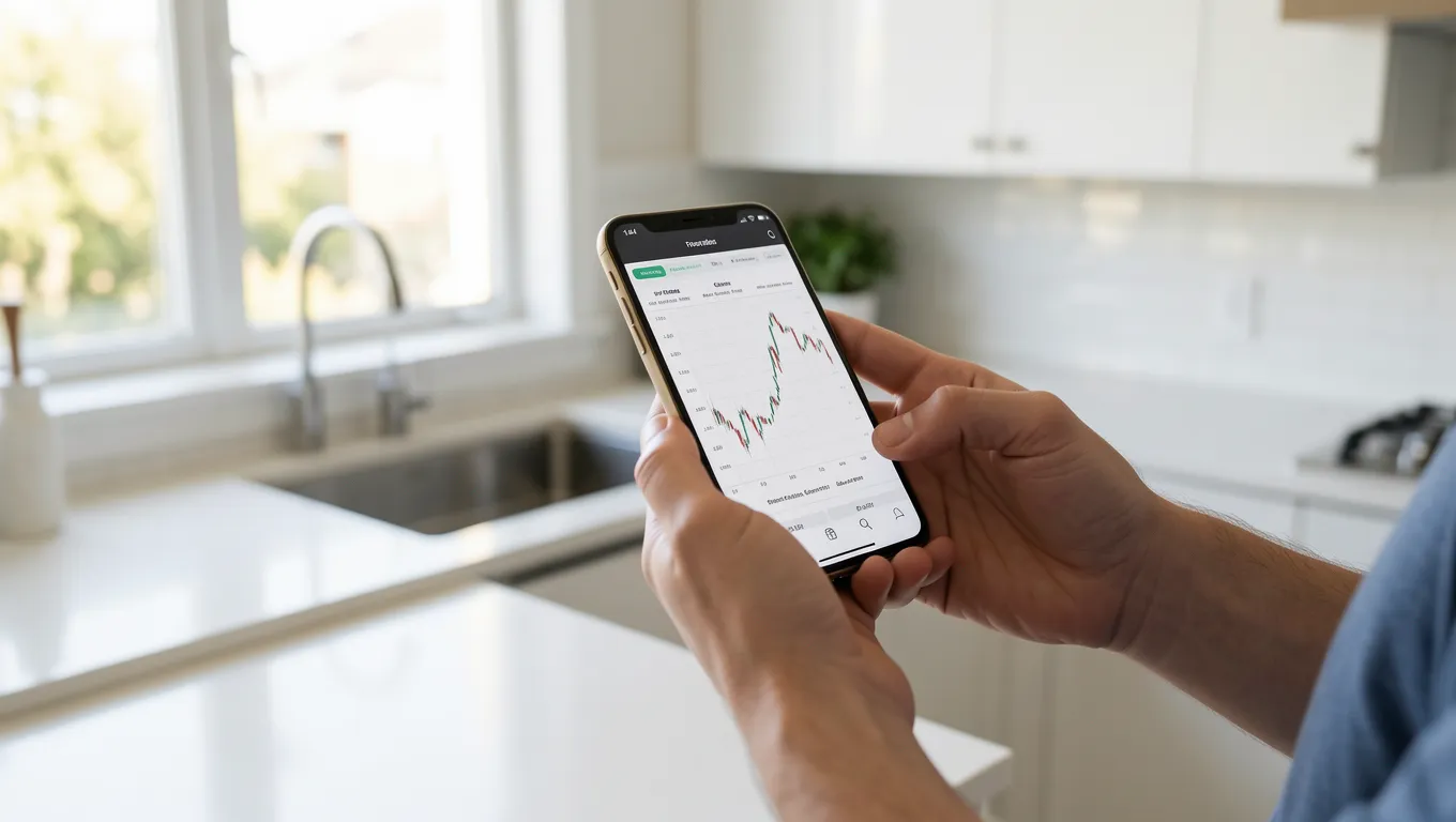 A person reviewing financial information on a mobile device in a bright room