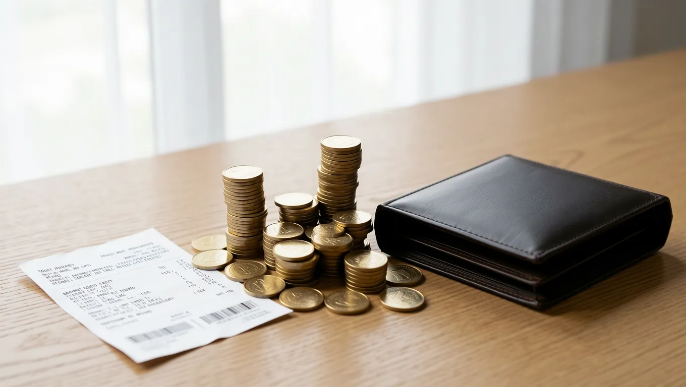 Visual representation of inflation showing a grocery receipt and rising coins
