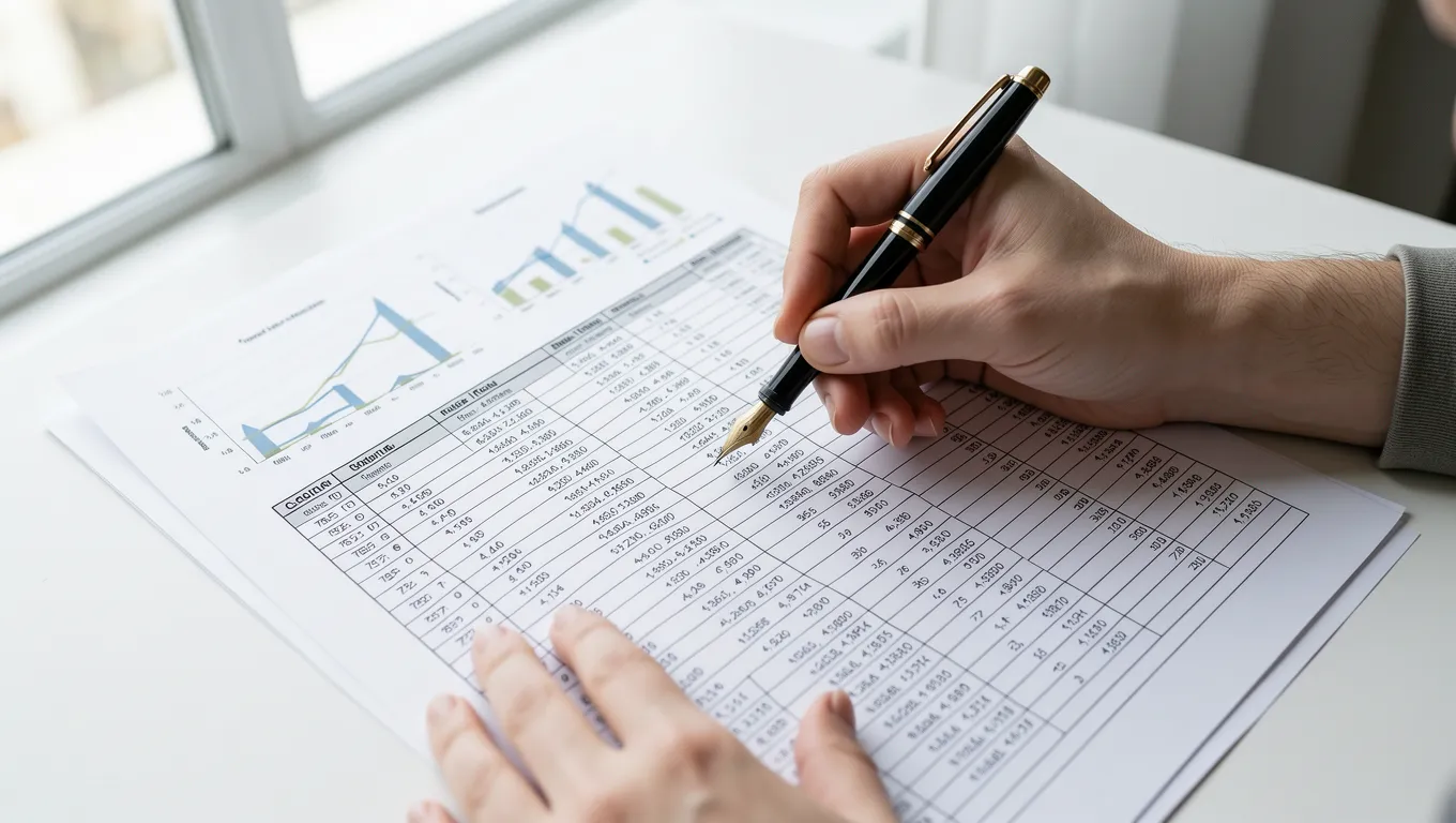 Person reviewing financial figures on a printed document