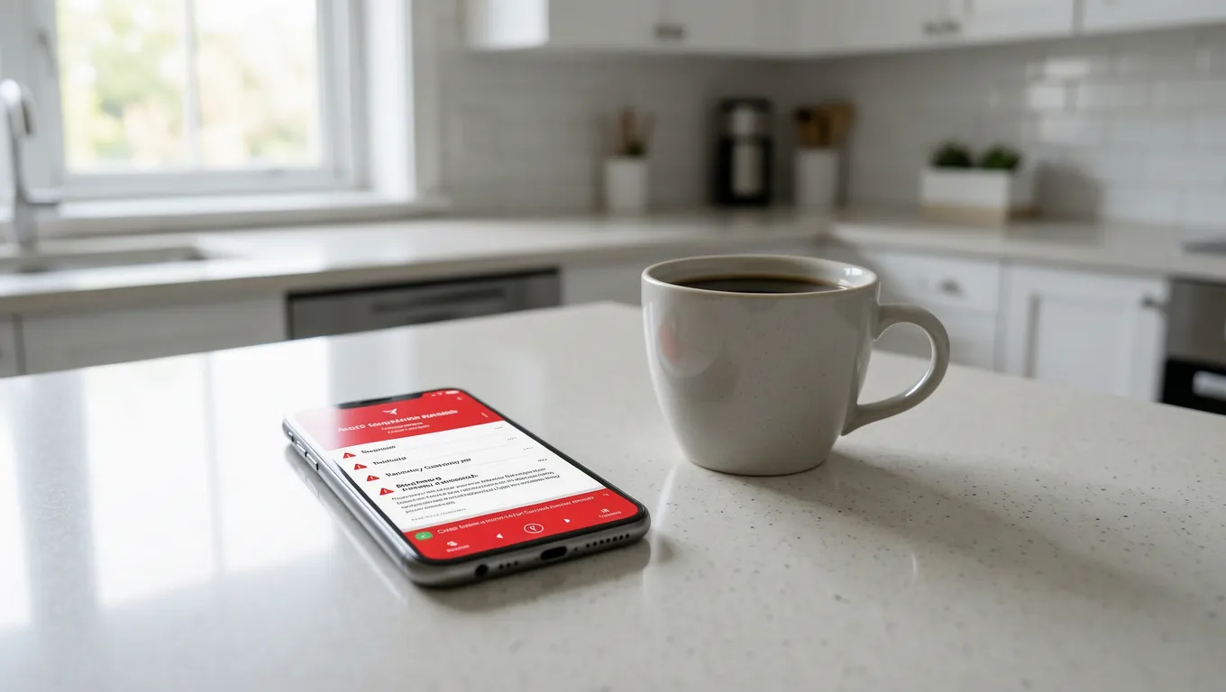 Smartphone showing a bank application with a red notification