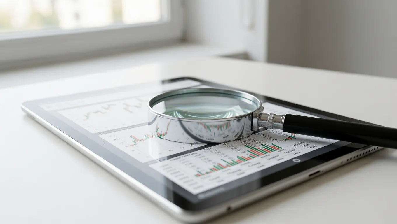 Magnifying glass over digital financial charts showing loan rates