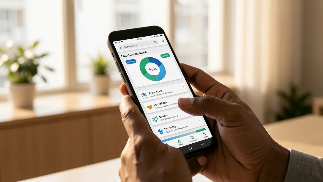 Using a mobile device to find highest approval personal loans online.