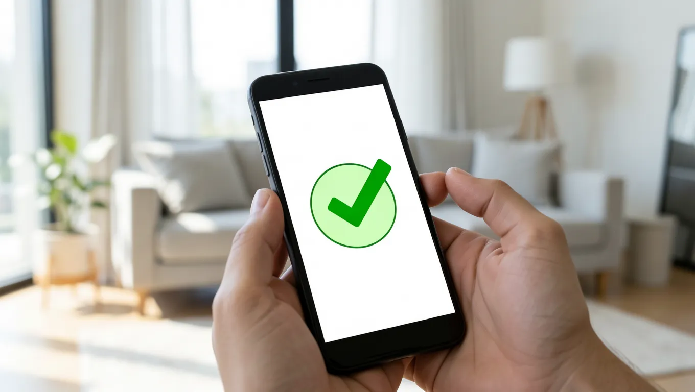 A person holding a smartphone showing successful instant cash no credit check confirmation.