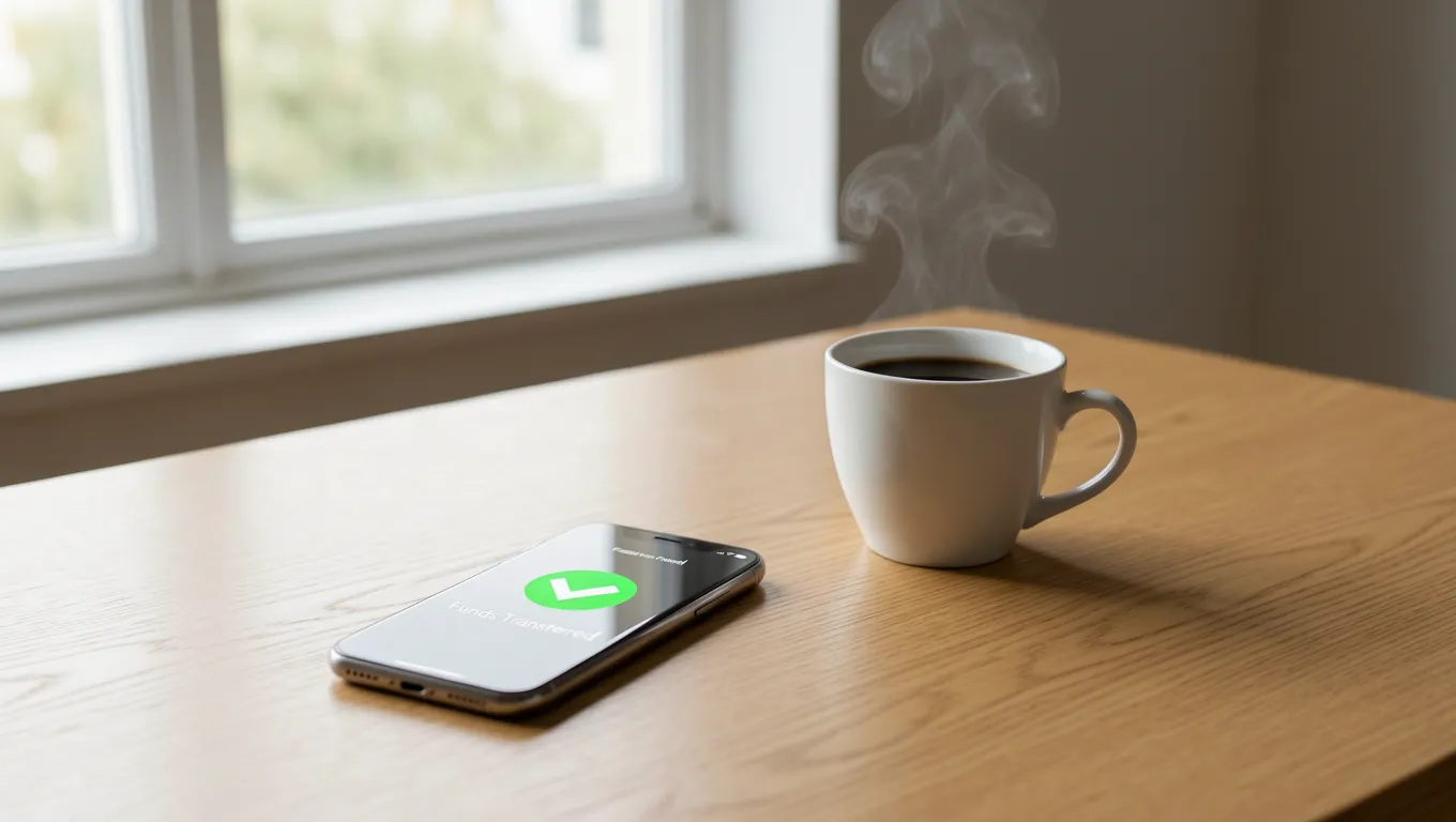 Smartphone showing successful transfer for instant personal loans online