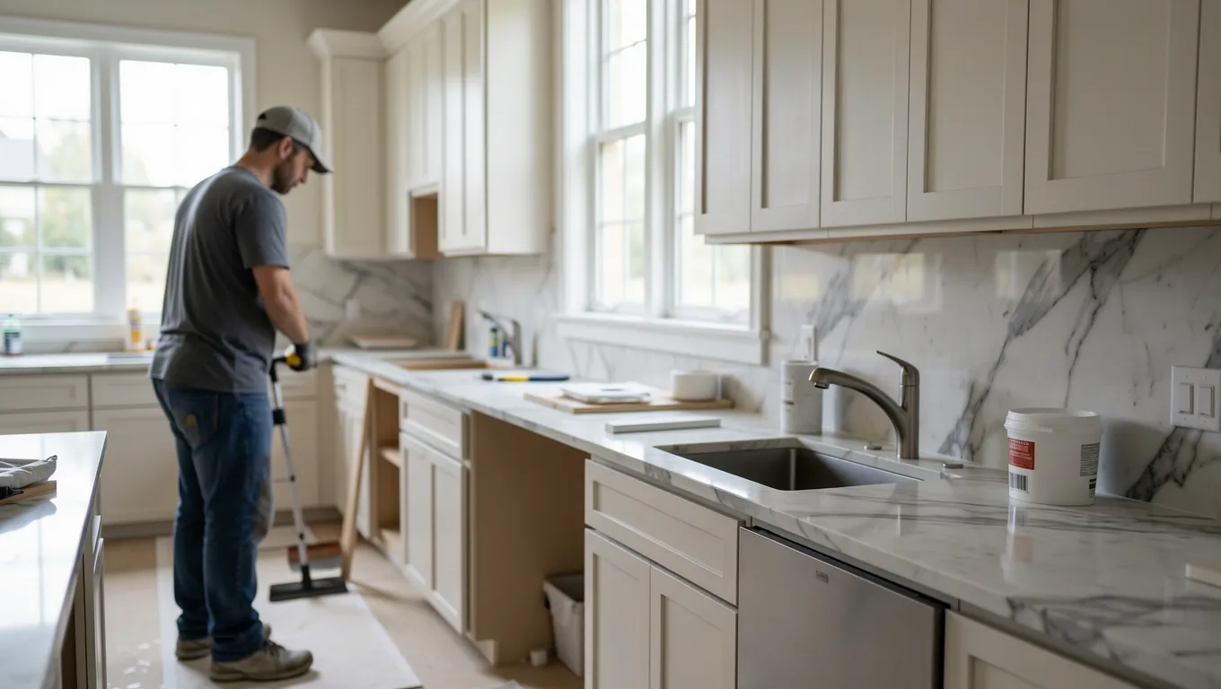 High-end kitchen remodel scene representing large personal loans for home improvement.