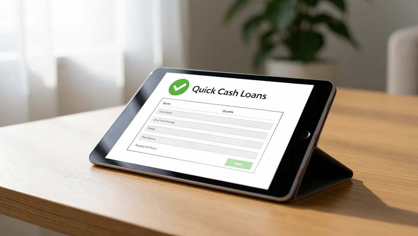 Digital tablet showing a successful loan application for loans with no credit check