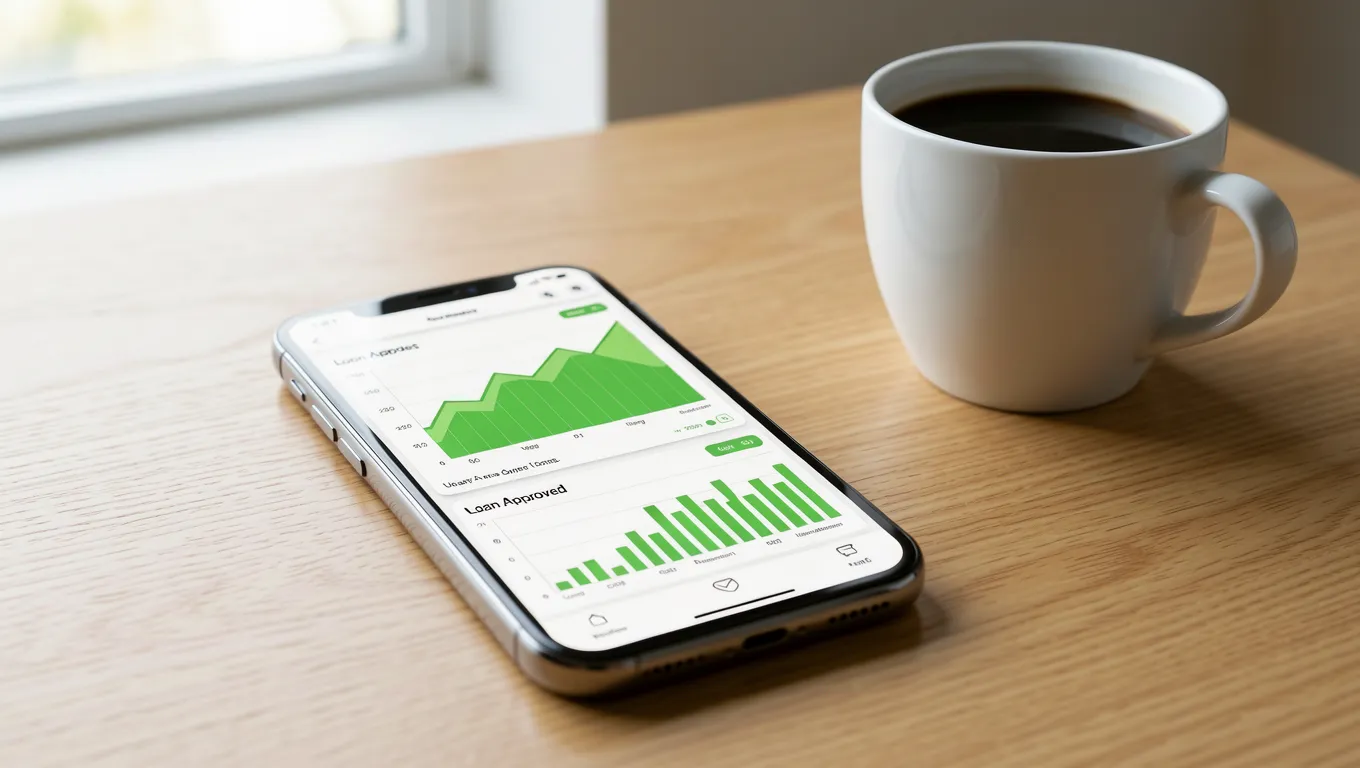 Smartphone showing fast loan approval details for no credit check fast loans