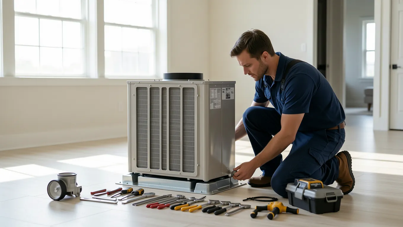 Professional technician installing an HVAC system to illustrate use for no credit check installment loans