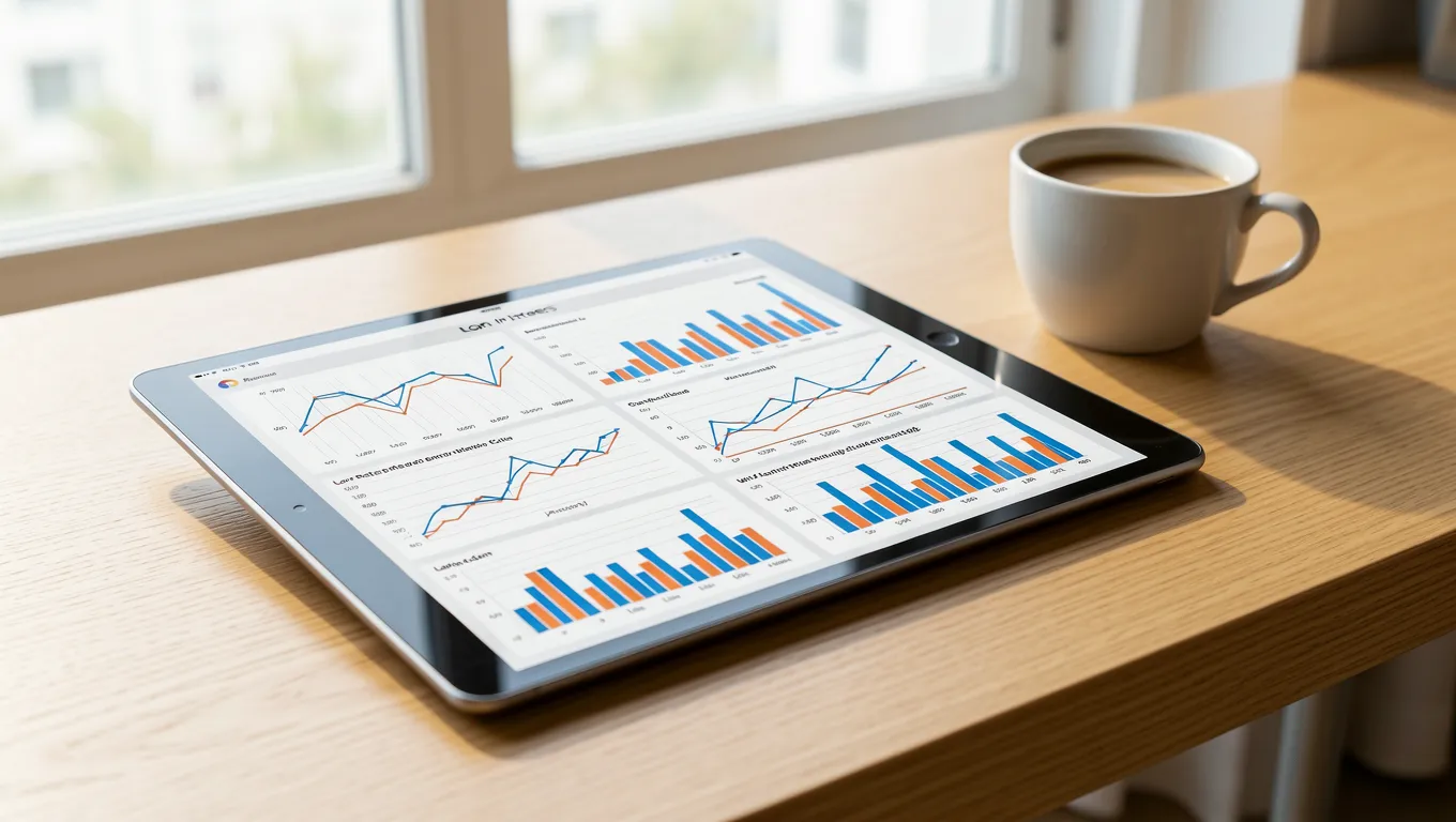 Digital tablet showing personal loan comparison data and interest rate charts in 2026