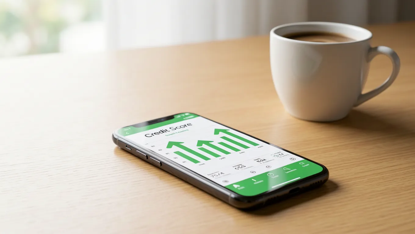 Smartphone showing a rising credit score for personal loans for fair credit