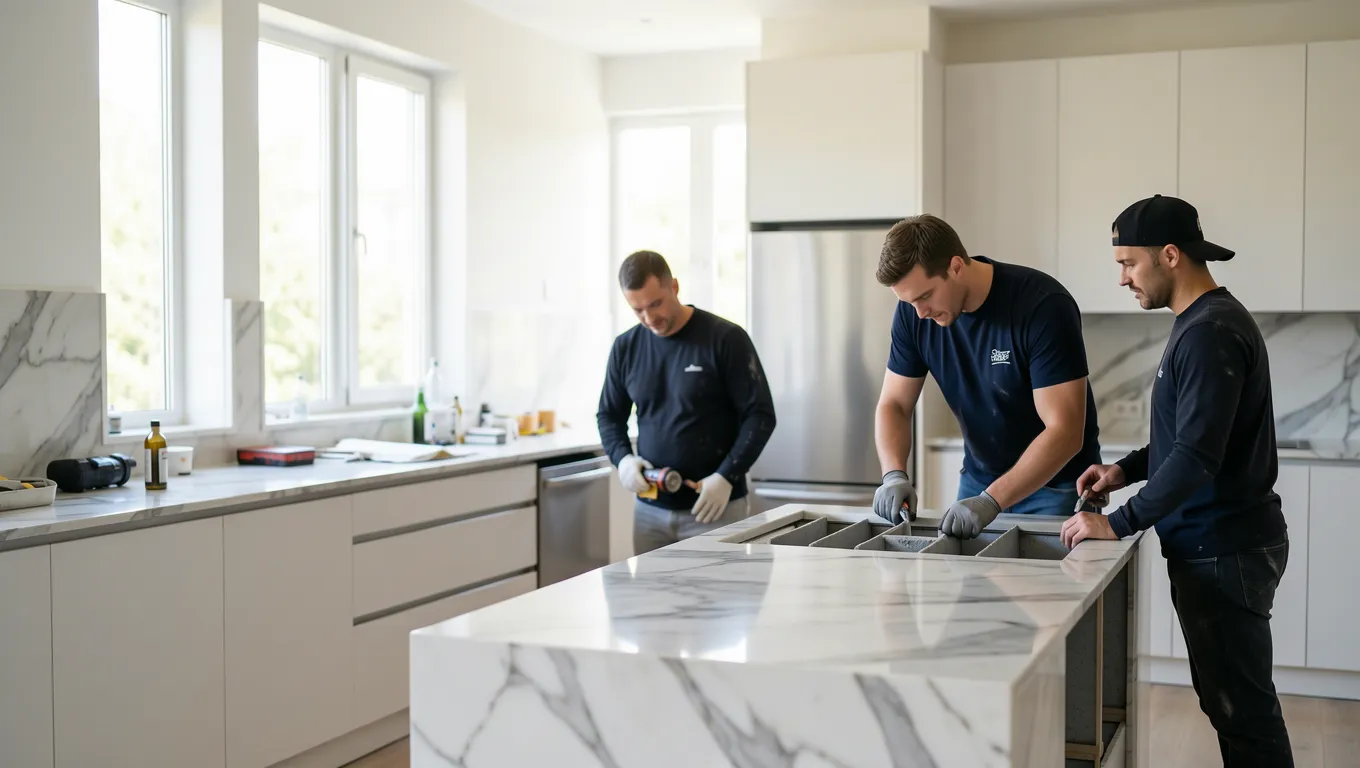 Luxury kitchen renovation being performed to upgrade home value using personal loans for home improvement.