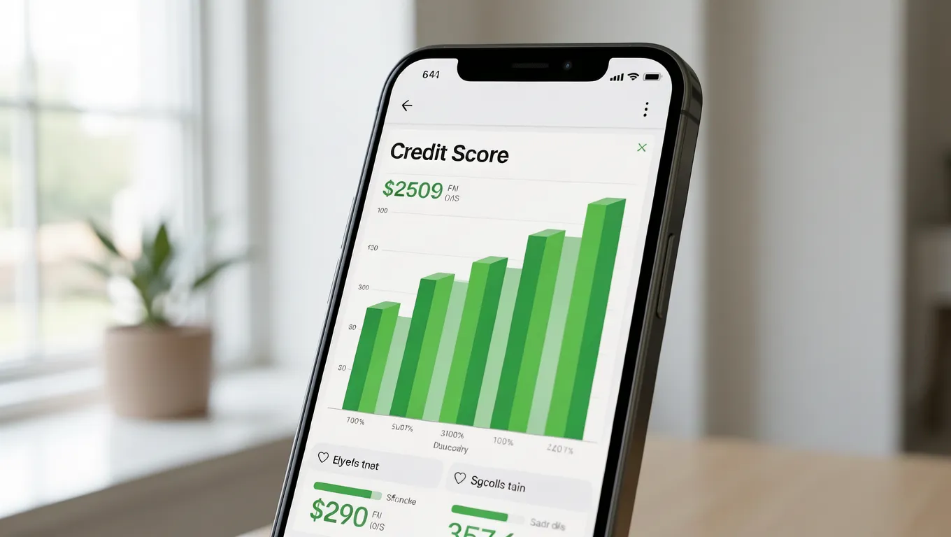 Digital view of a rising personal credit score dashboard representing successful unsecured loan application.