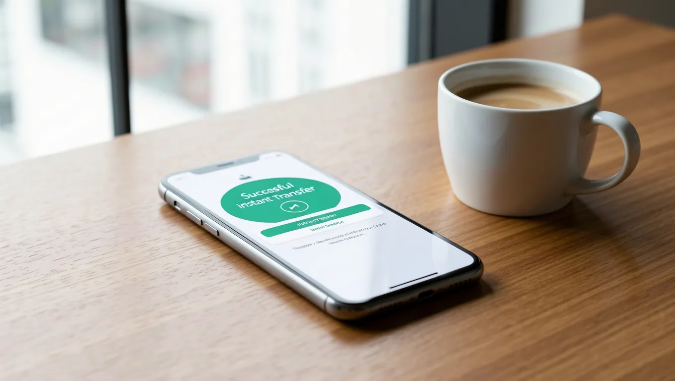 A mobile phone showing an instant same day cash advance transfer.