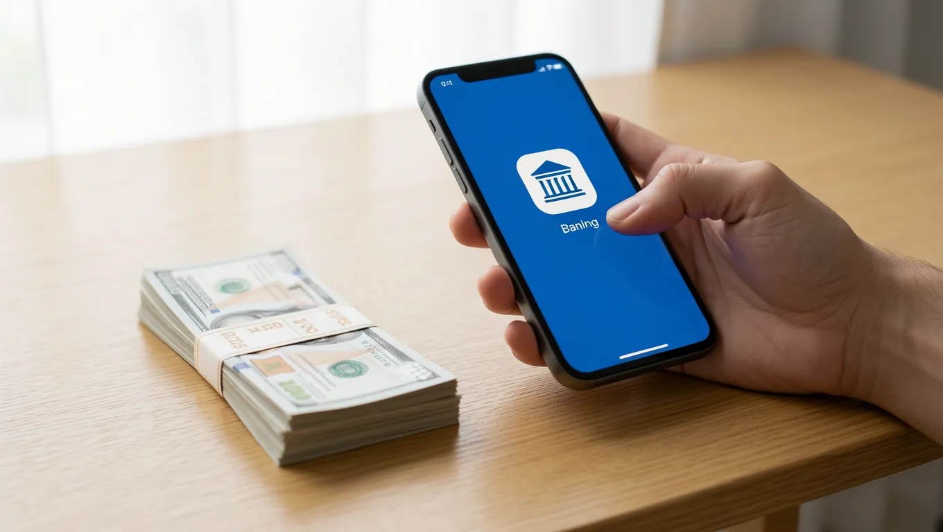 A smartphone and cash representing options for small cash loans.