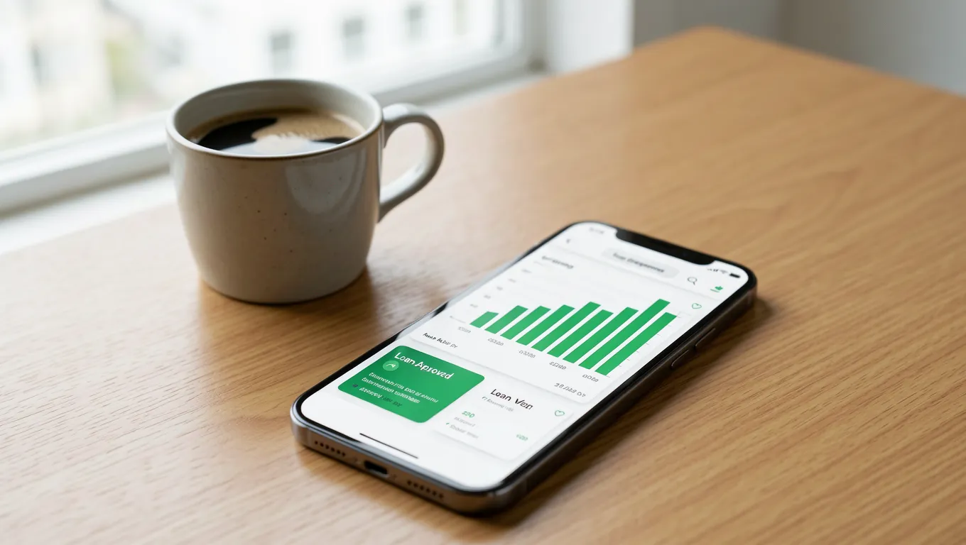 Smartphone showing a digital loan application dashboard for small personal loans online