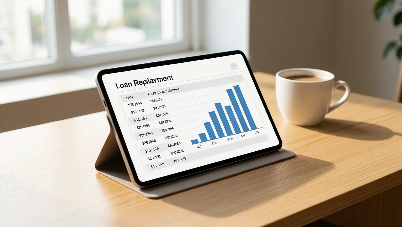 A digital tablet showing an installment loan repayment schedule for unsecured installment loans online.